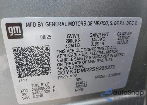 2025 Cadillac Optiq Luxury 2 Awd z USA, uszkodzony, nr VIN 3GYK3DMR2SS263371